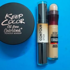 Makeup fixer, oil free loose powder,contour stick 2 in 1,multi use concealer